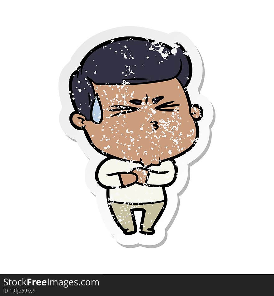 distressed sticker of a cartoon frustrated man