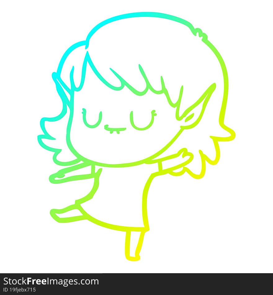 cold gradient line drawing happy cartoon elf girl