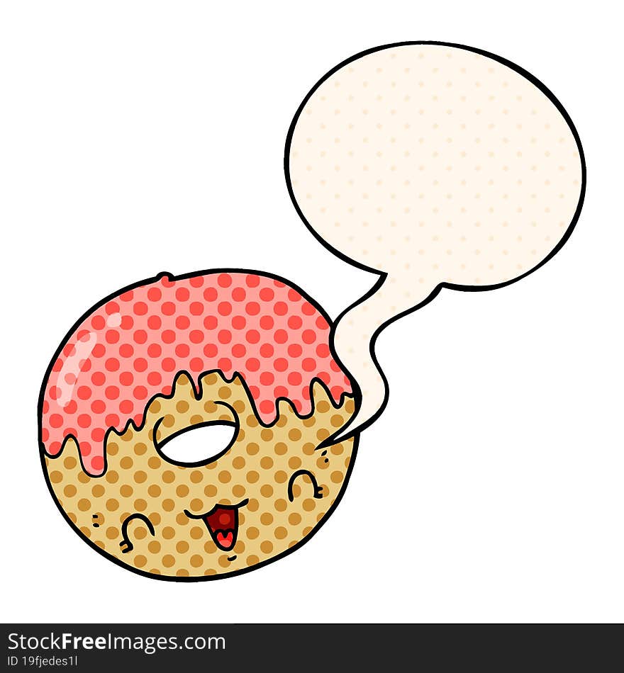 cute cartoon donut and speech bubble in comic book style