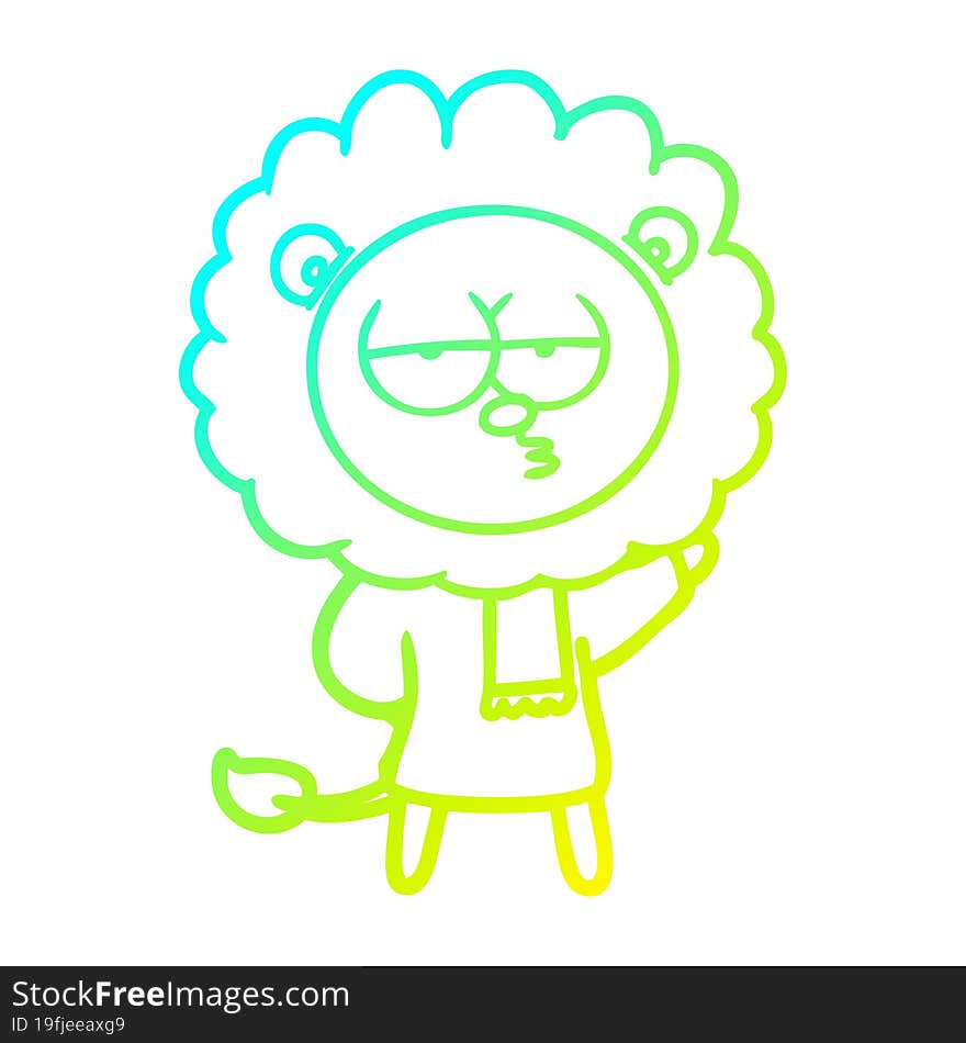 cold gradient line drawing cartoon bored lion