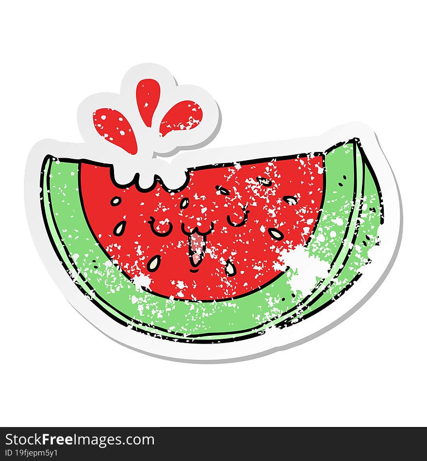 distressed sticker of a cartoon watermelon