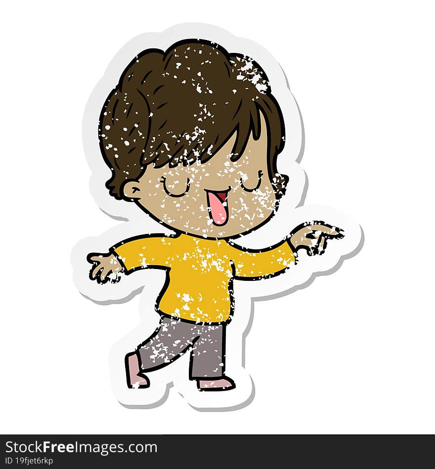 distressed sticker of a cartoon woman talking