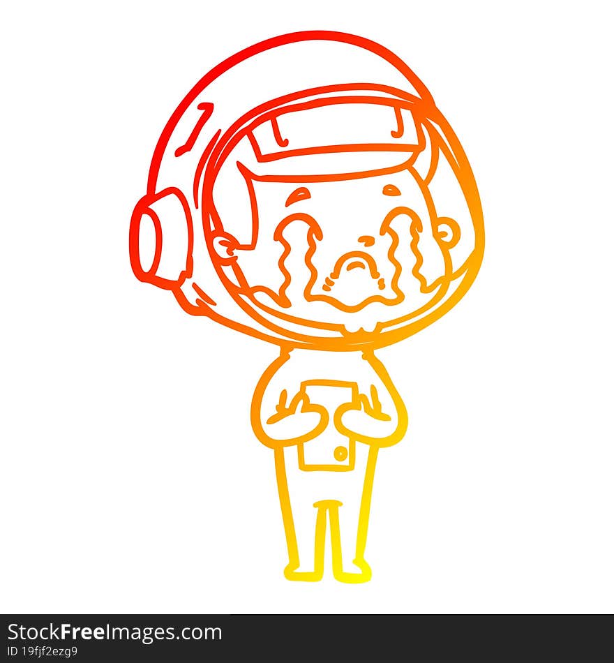 warm gradient line drawing cartoon crying astronaut