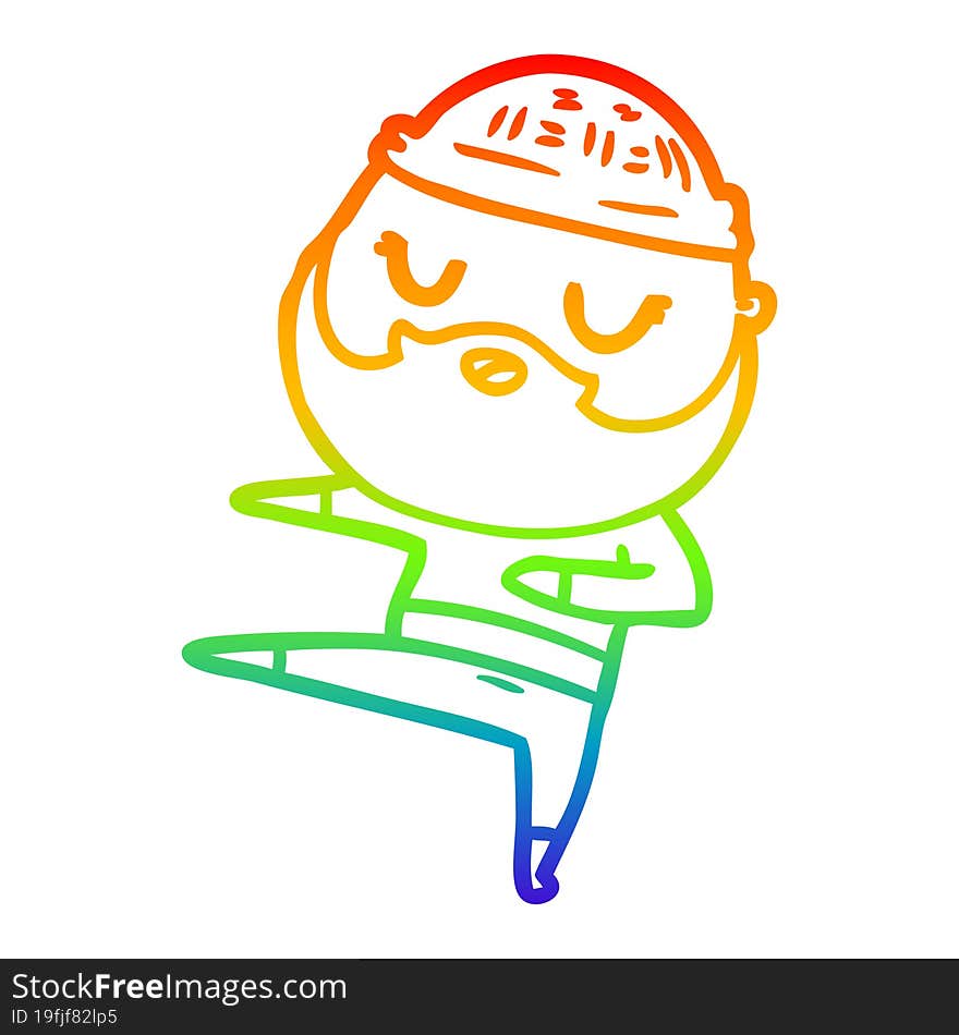 rainbow gradient line drawing cartoon man with beard dancing