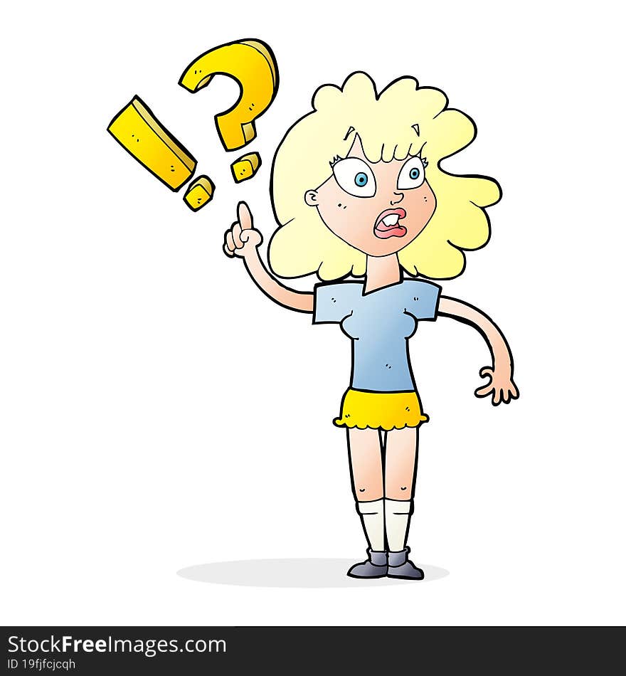 cartoon woman with question