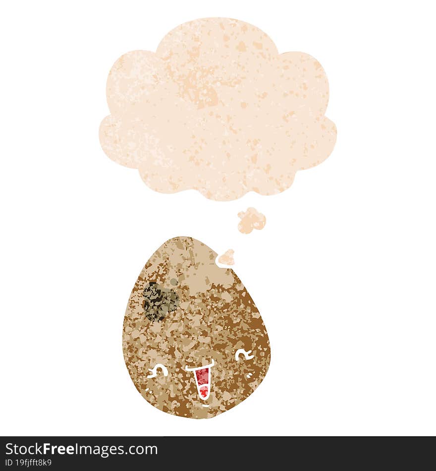 cartoon egg and thought bubble in retro textured style