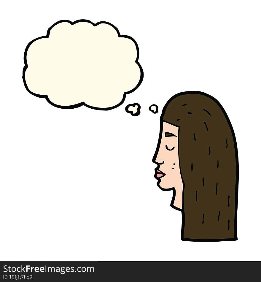 Cartoon Female Face Profile With Thought Bubble