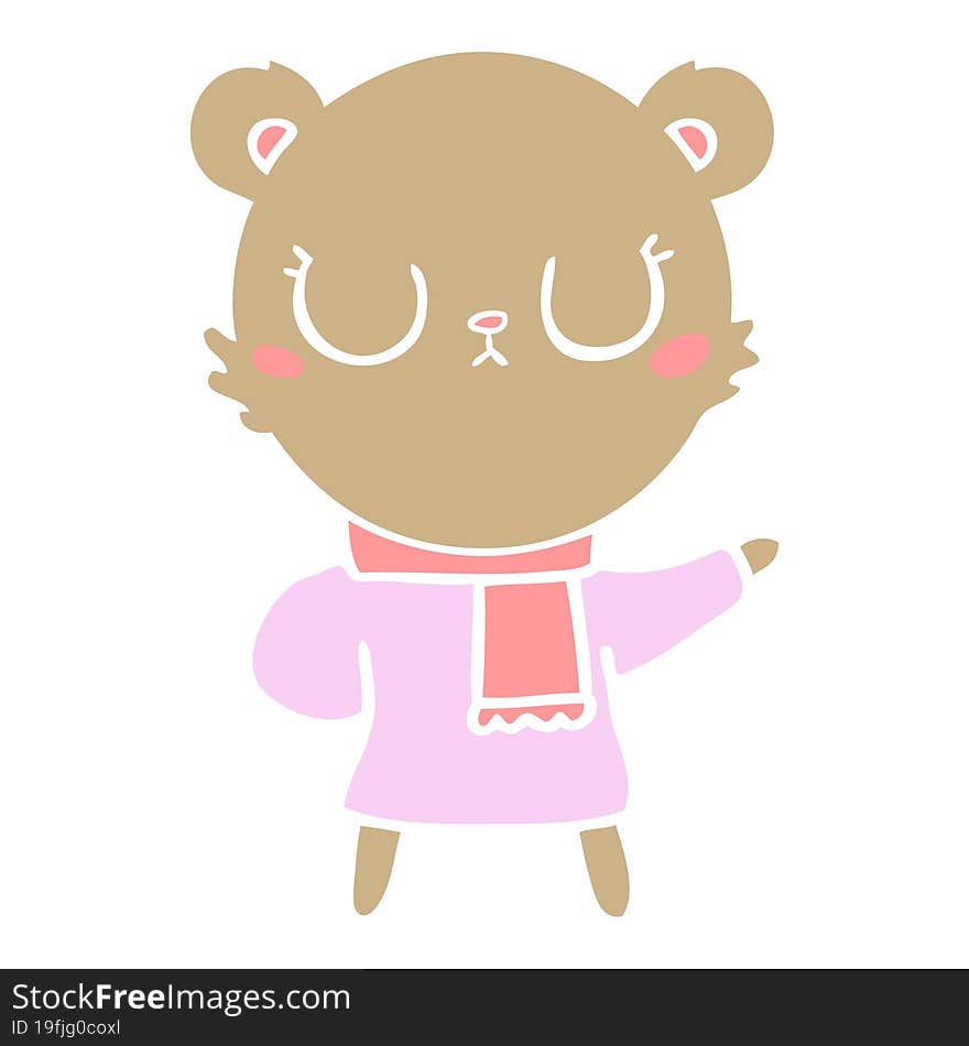 peaceful flat color style cartoon bear wearing scarf