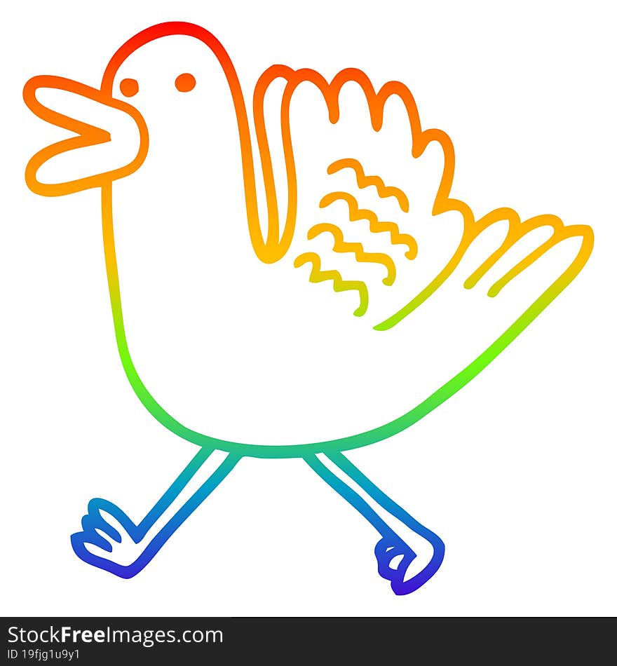 Rainbow Gradient Line Drawing Cartoon Duck Running