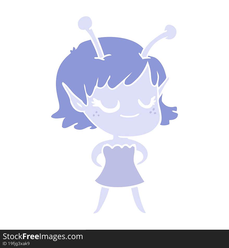 smiling alien girl flat color style cartoon