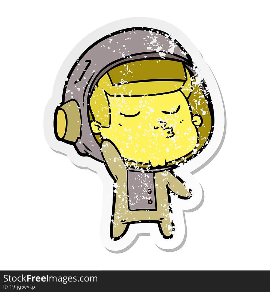 distressed sticker of a cartoon confident astronaut