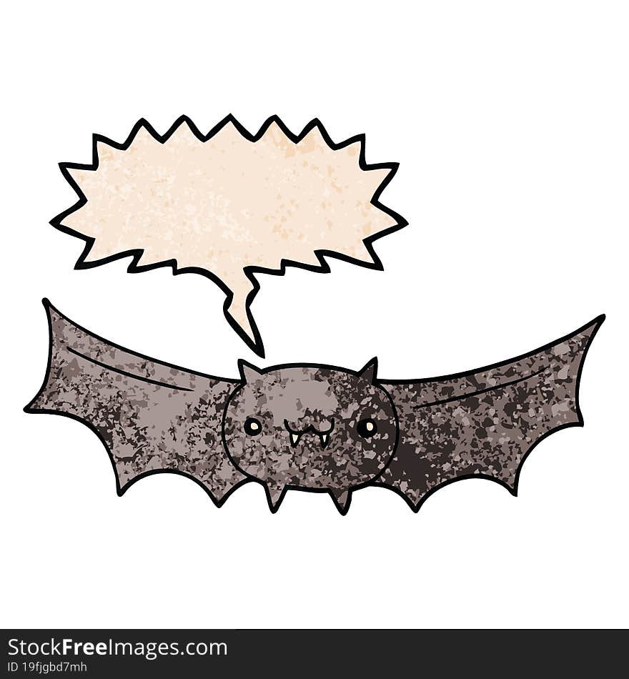 cartoon vampire bat and speech bubble in retro texture style