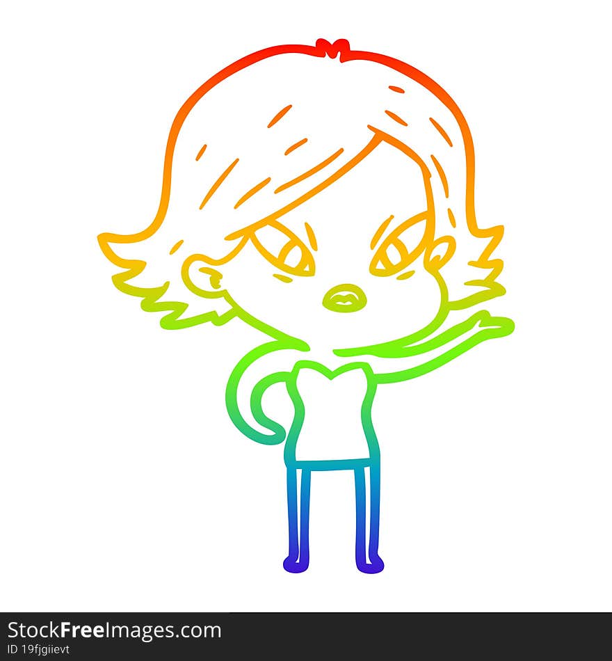 rainbow gradient line drawing cartoon stressed woman