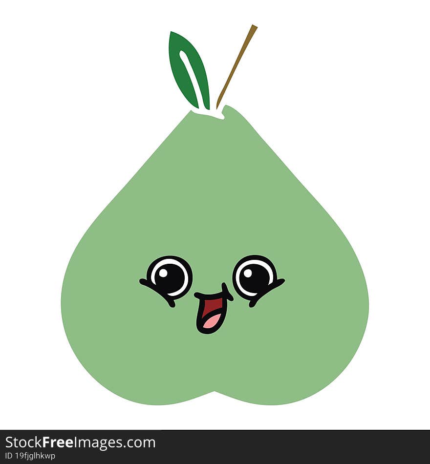 flat color retro cartoon of a green pear