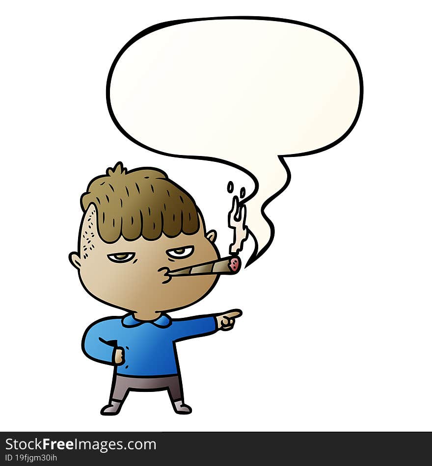 cartoon man smoking and speech bubble in smooth gradient style