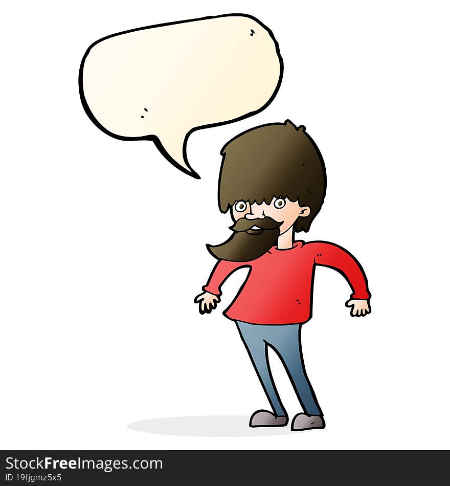 Cartoon Bearded Man Shrugging Shoulders With Speech Bubble