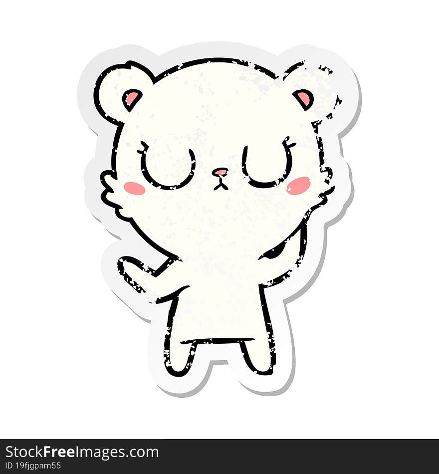 distressed sticker of a peaceful cartoon polar bear