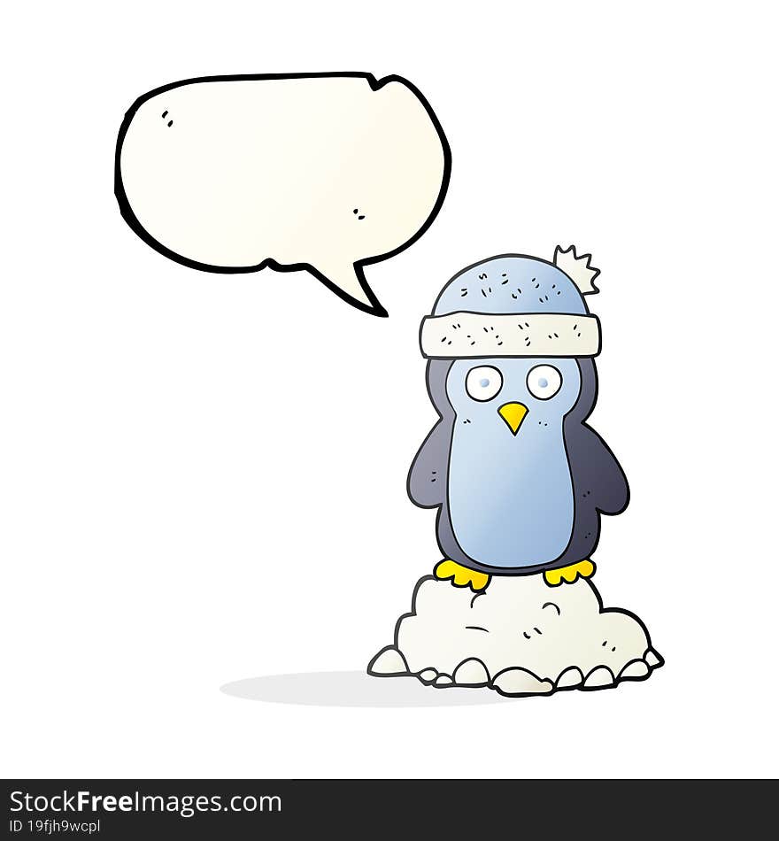 speech bubble cartoon penguin wearing hat