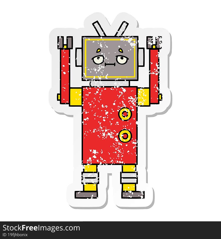 distressed sticker of a cute cartoon robot