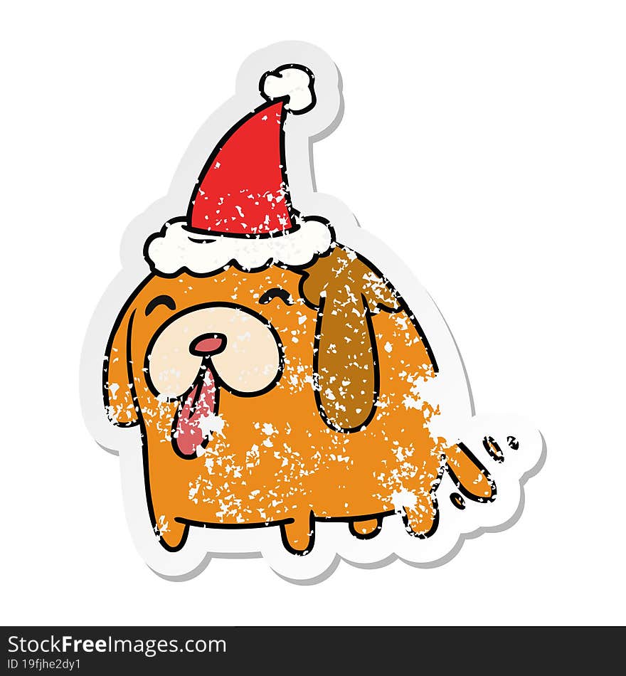 hand drawn christmas distressed sticker cartoon of kawaii dog