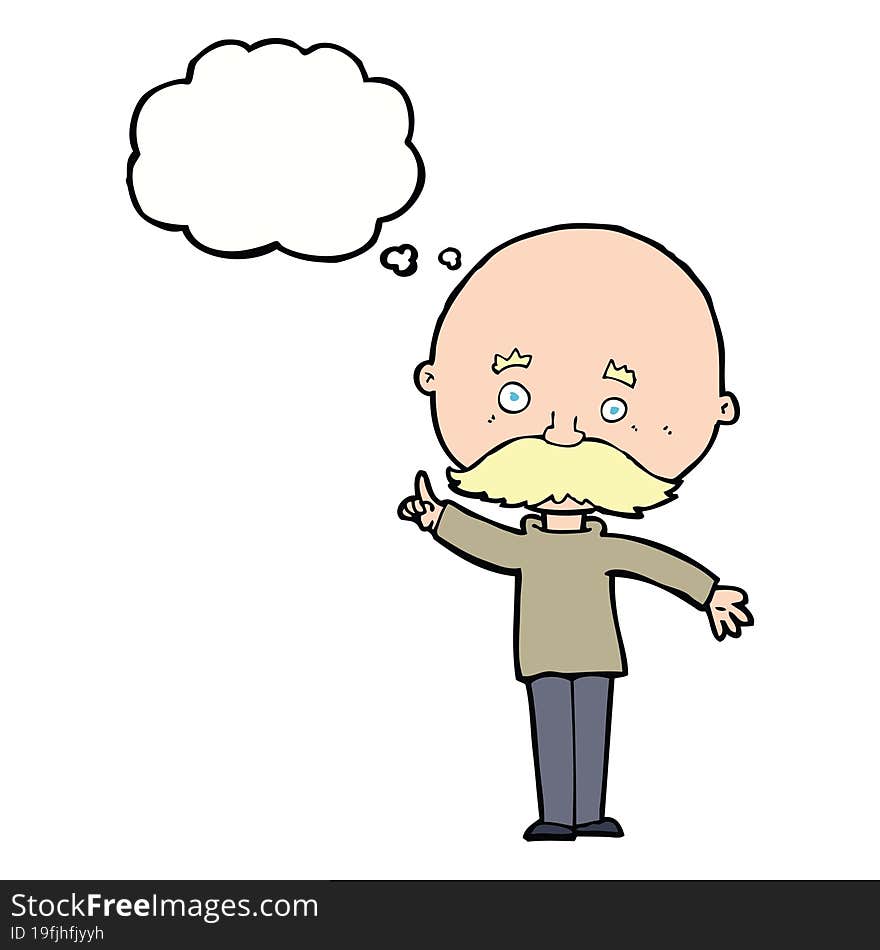 cartoon bald man with idea with thought bubble