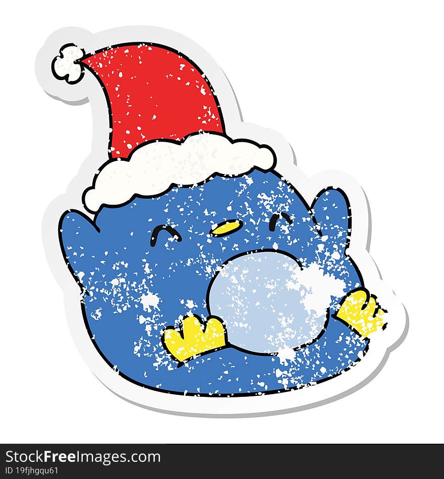 christmas distressed sticker cartoon of kawaii penguin