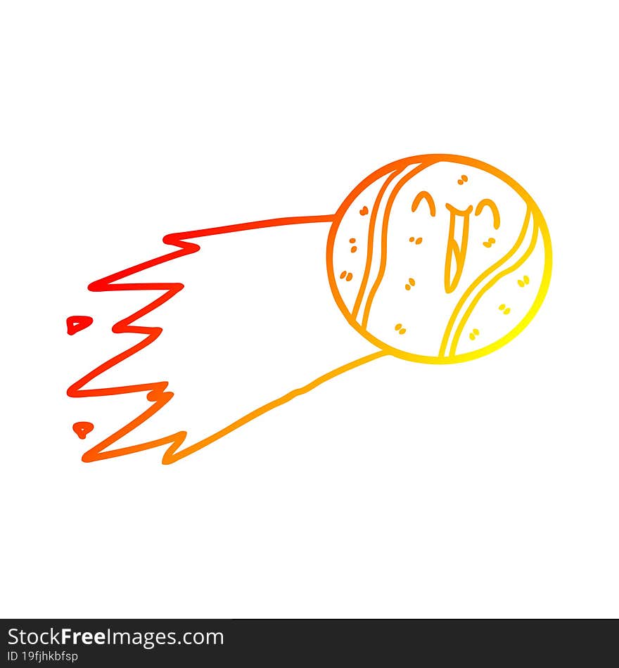 warm gradient line drawing of a flying tennis ball cartoon