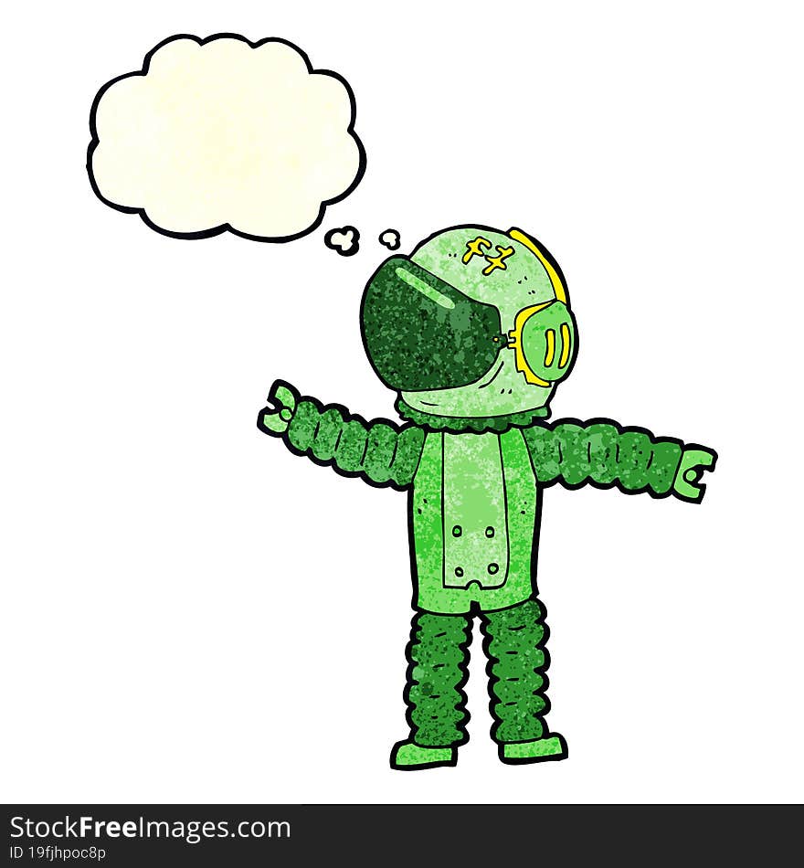 cartoon astronaut reaching with thought bubble