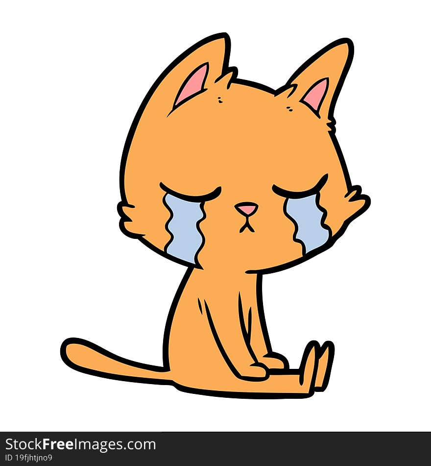 crying cartoon cat sitting. crying cartoon cat sitting