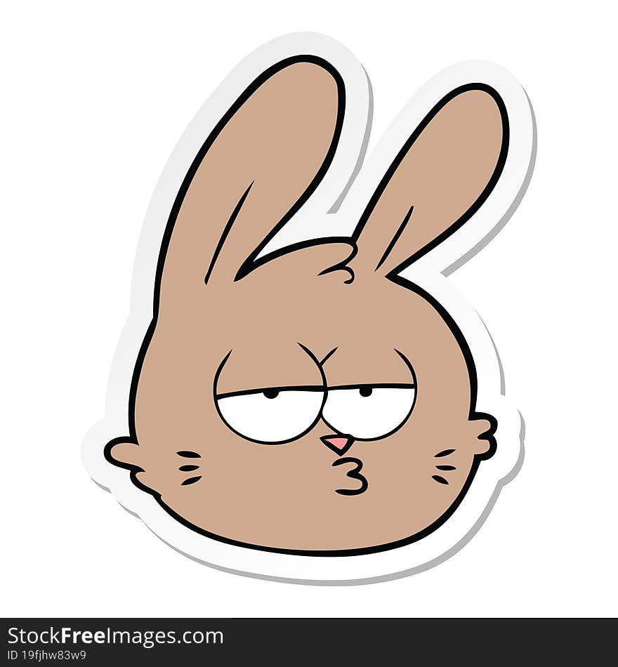 sticker of a cartoon jaded rabbit face