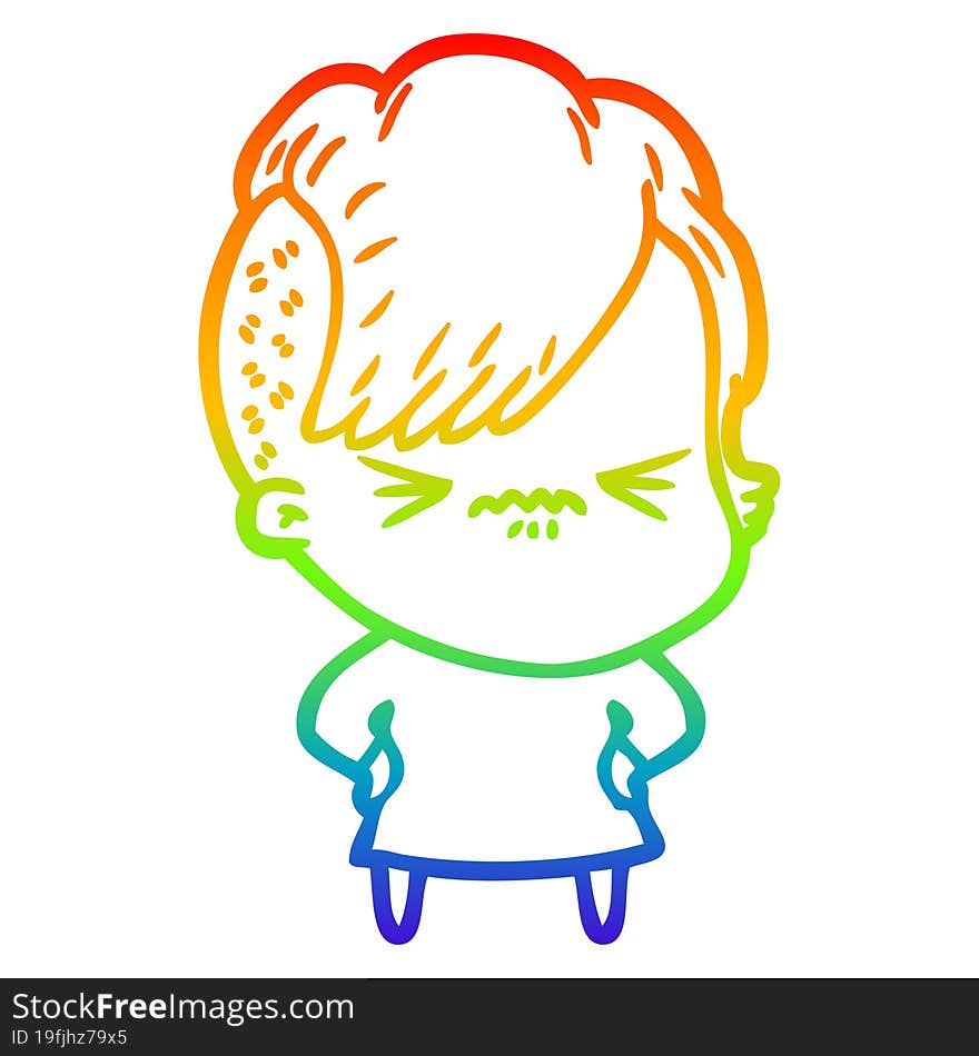 rainbow gradient line drawing cartoon annoyed hipster girl