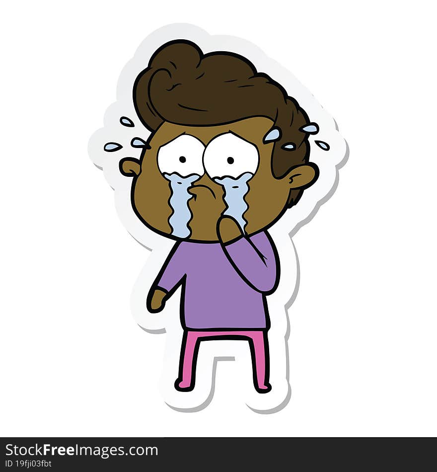 sticker of a cartoon crying man