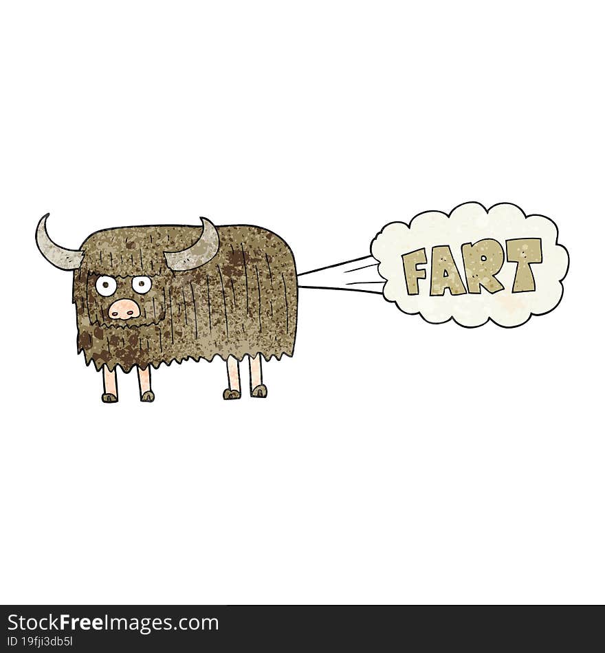 textured cartoon hairy cow farting