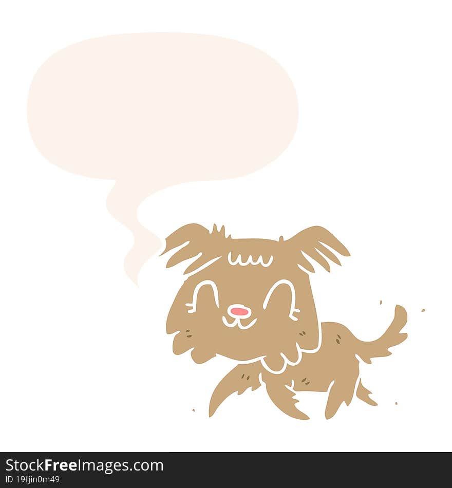 cartoon little dog with speech bubble in retro style