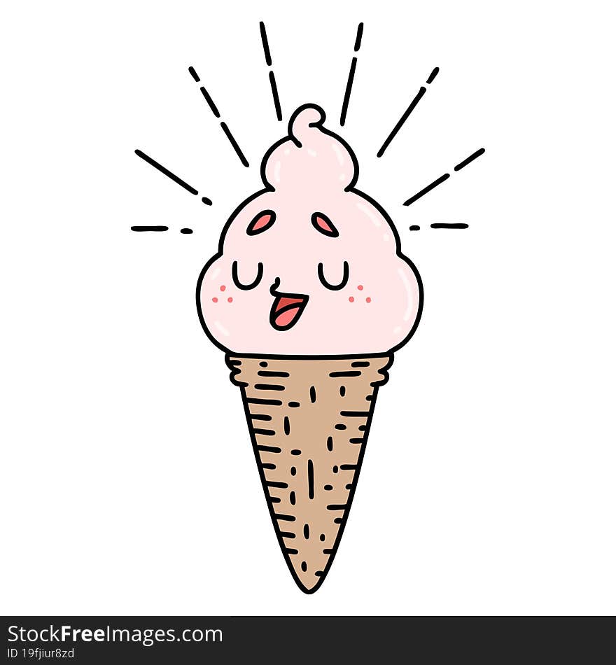 traditional tattoo style ice cream character