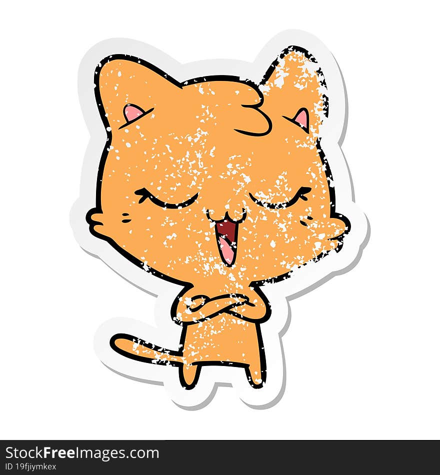 Distressed Sticker Of A Happy Cartoon Cat