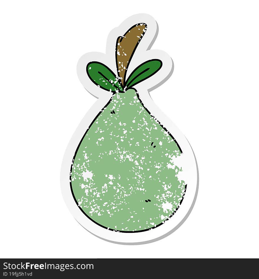 distressed sticker of a quirky hand drawn cartoon pear