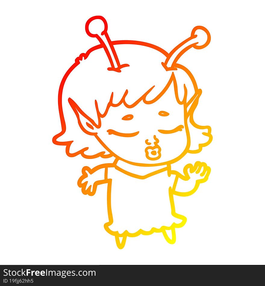 warm gradient line drawing cute alien girl cartoon