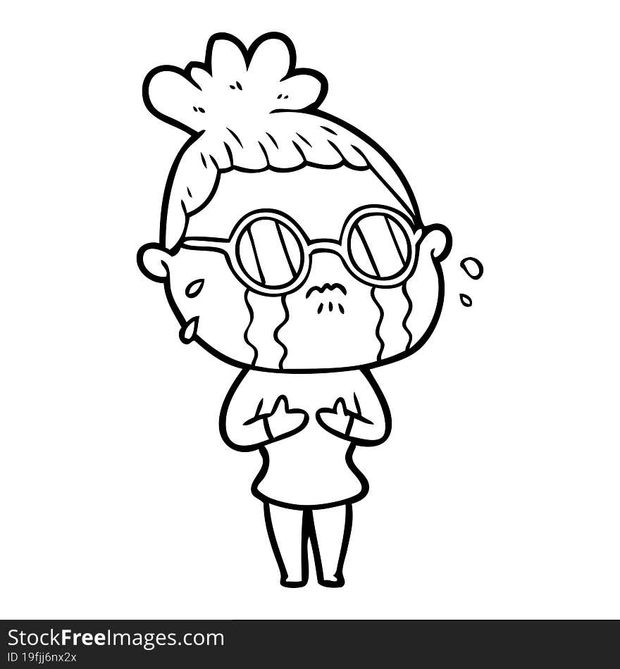 cartoon crying woman wearing dark glasses. cartoon crying woman wearing dark glasses