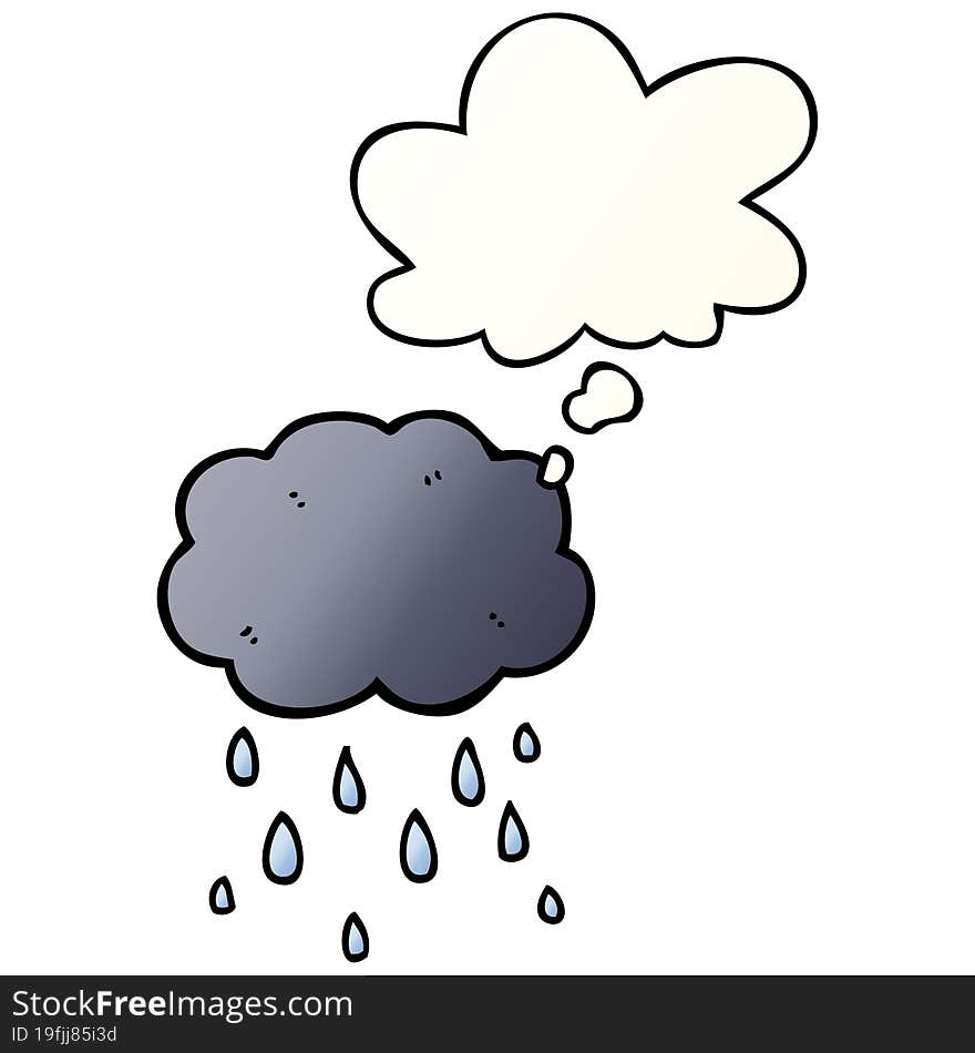 Cartoon Cloud Raining And Thought Bubble In Smooth Gradient Style