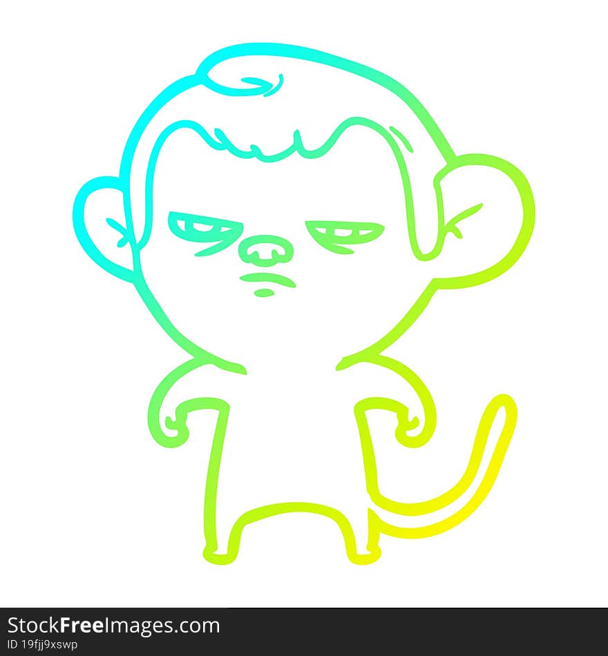 cold gradient line drawing of a cartoon monkey