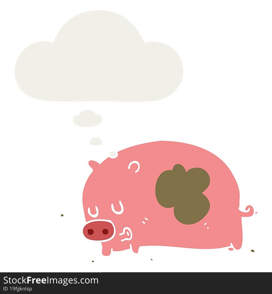 Cute Cartoon Pig And Thought Bubble In Retro Style