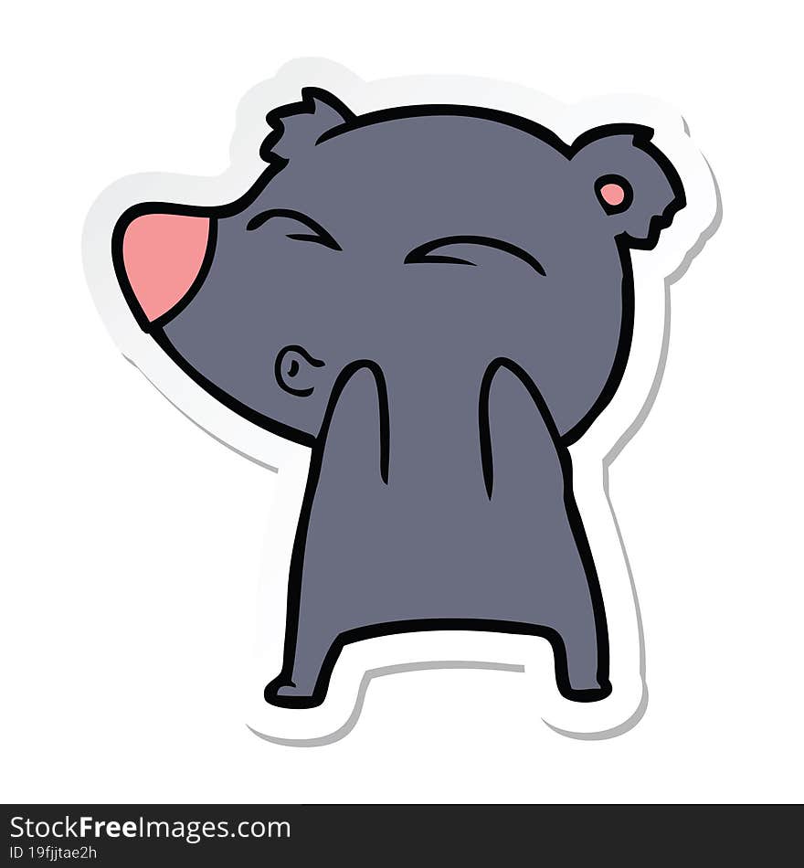 Sticker Of A Cartoon Whistling Bear