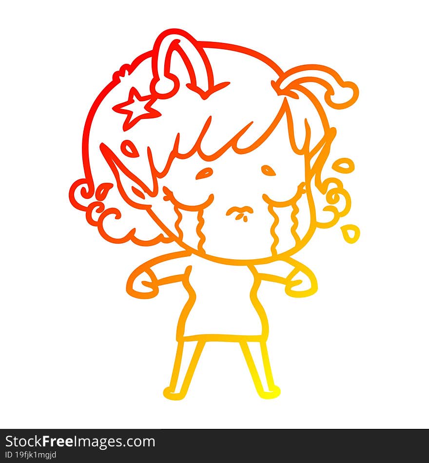 warm gradient line drawing cartoon crying alien girl