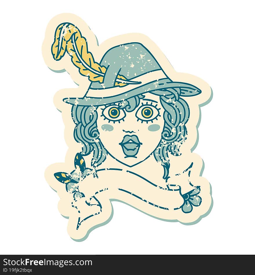 Retro Tattoo Style human bard character face. Retro Tattoo Style human bard character face