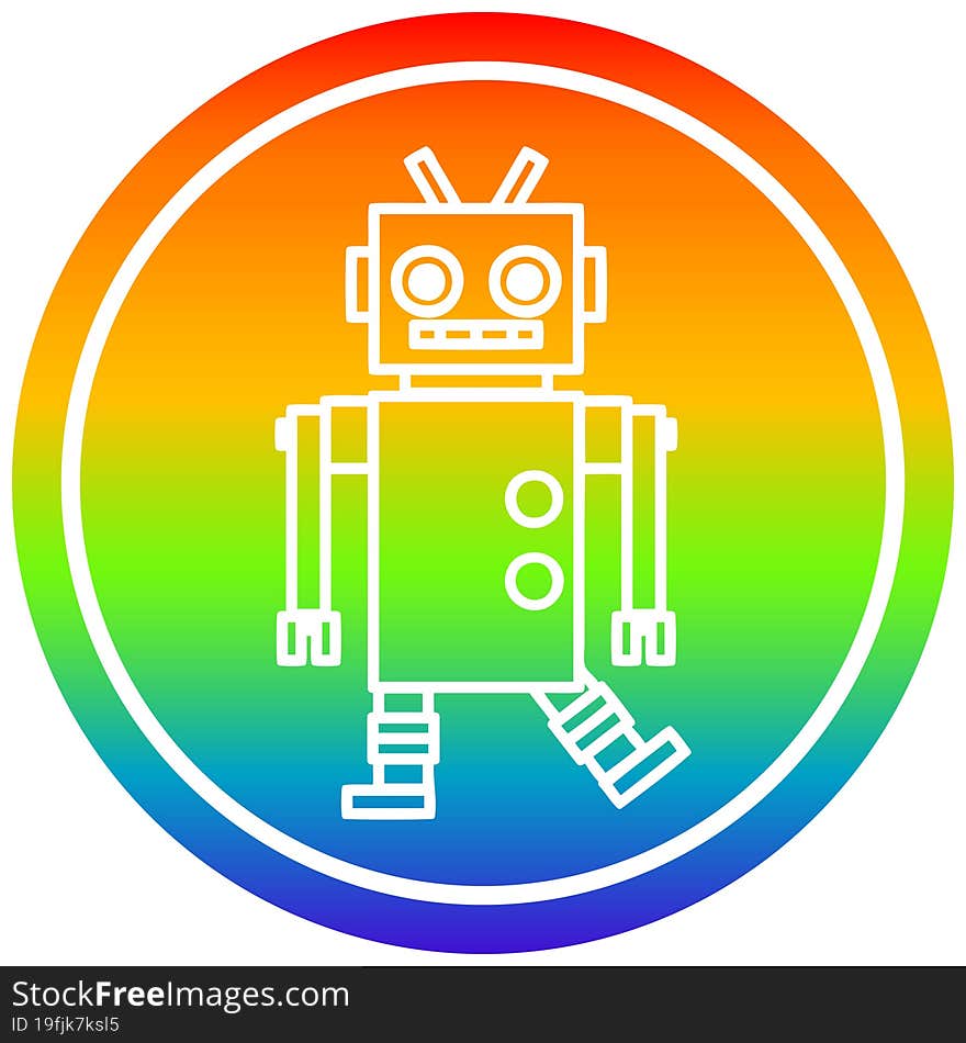 dancing robot circular icon with rainbow gradient finish. dancing robot circular icon with rainbow gradient finish