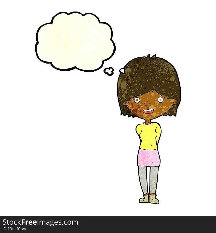 Cartoon Friendly Woman With Thought Bubble