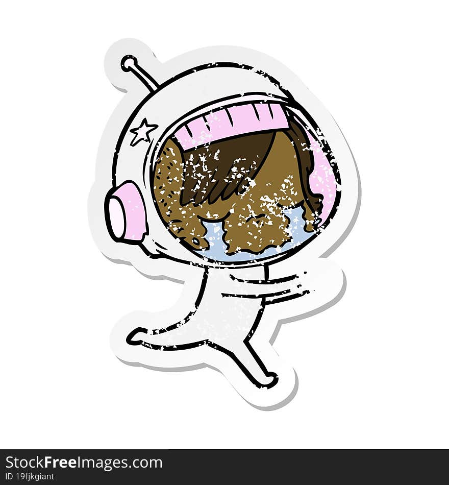 Distressed Sticker Of A Cartoon Crying Astronaut Girl