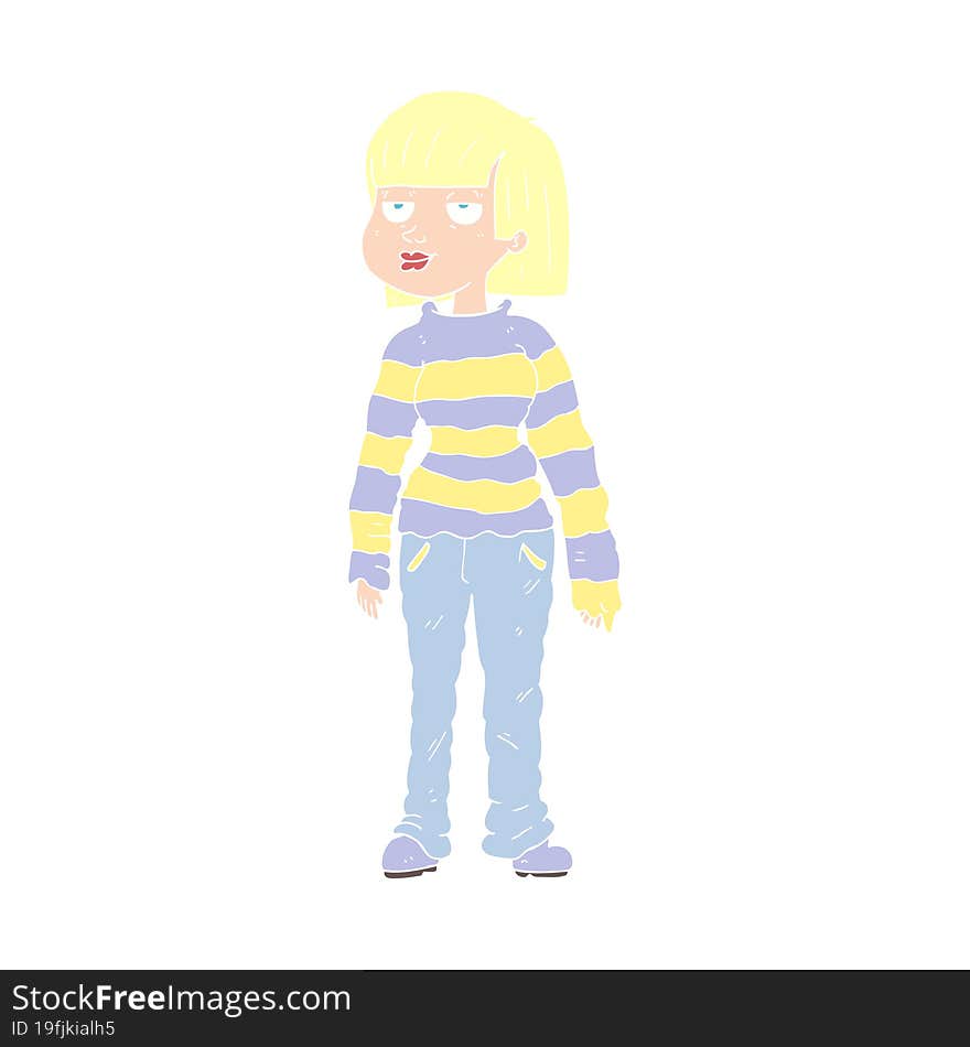 flat color illustration of a cartoon woman in casual clothes