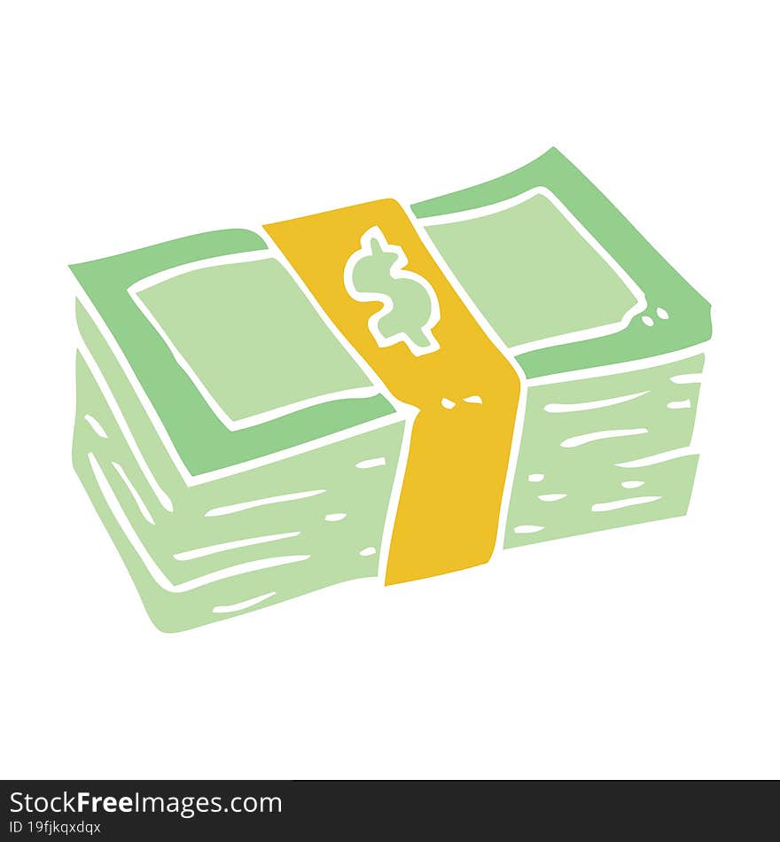 flat color style cartoon stack of cash